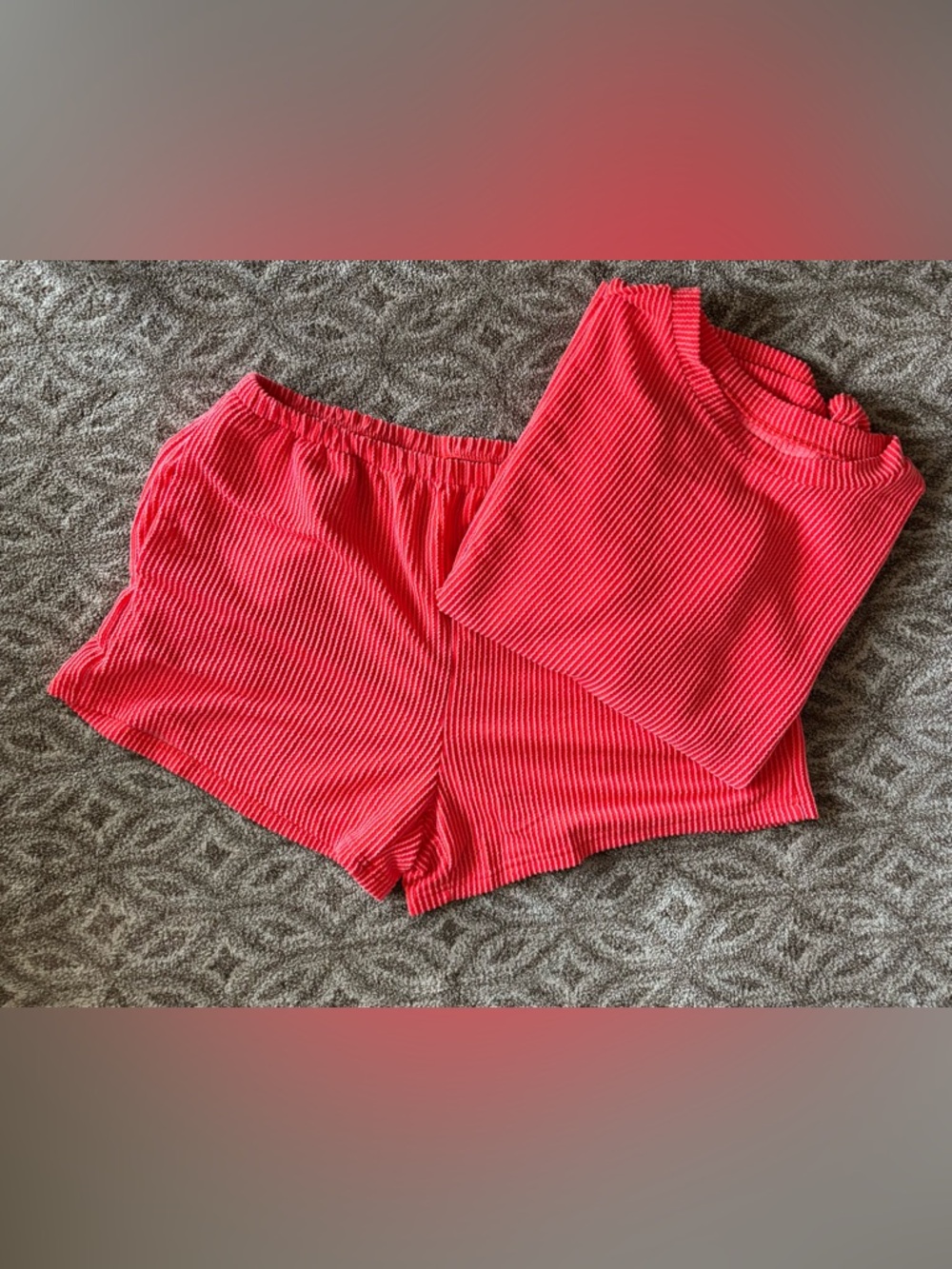 Women's coral Ribbed Lounge set